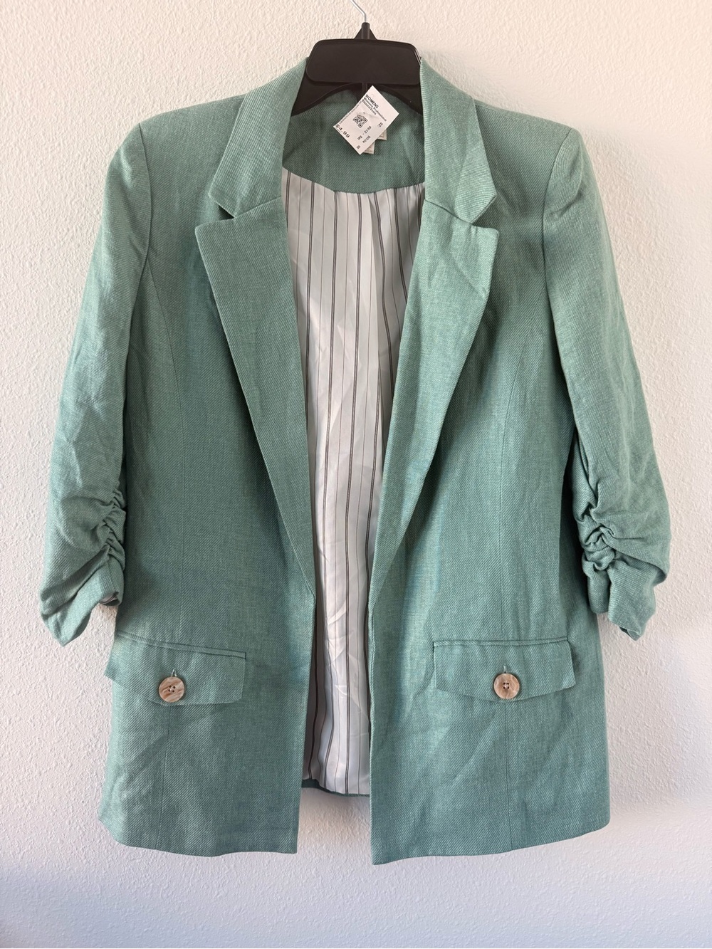 Jules & Leopold Mint Green Ruched Sleeve Blazer